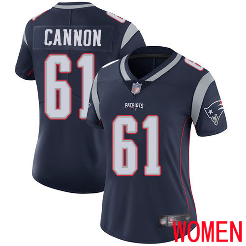 New England Patriots Football #61 Vapor Limited Navy Blue Women Marcus Cannon Home NFL Jersey